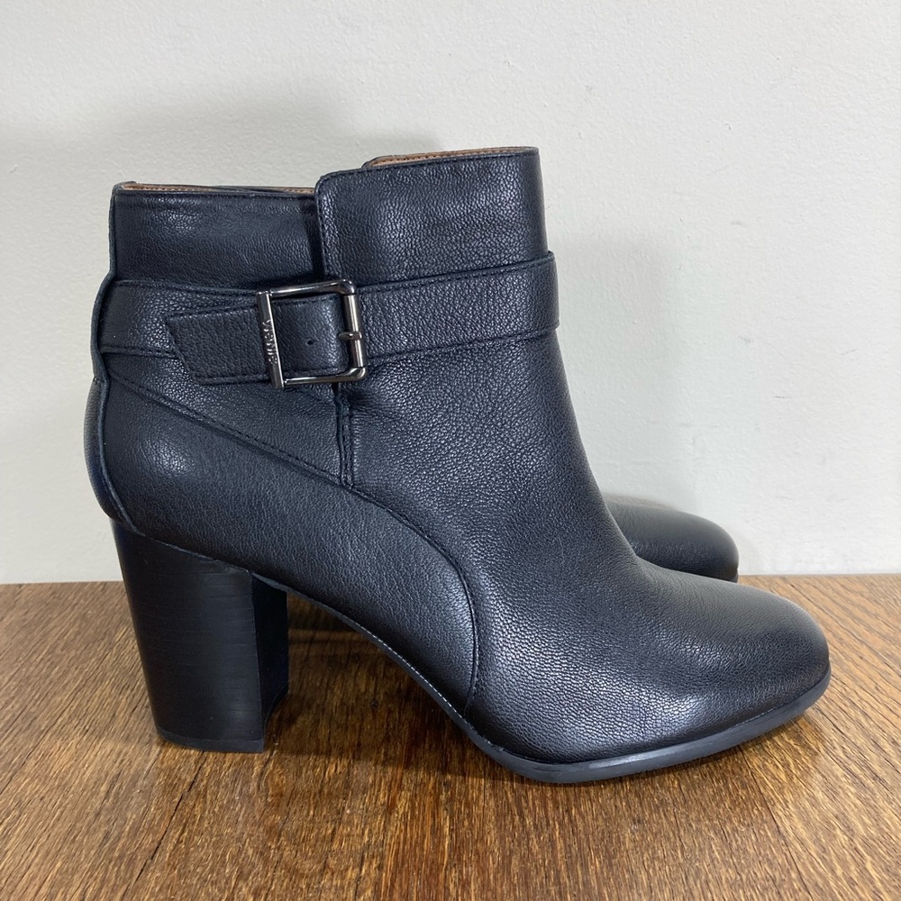 Vionic Alison Black Leather Buckle Strap Ankle Boot Womens Size 10